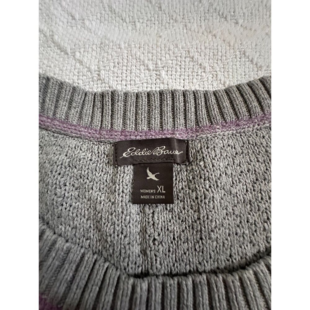 Eddie Bauer Gray and Pink Stripe Cotton Sweater Size XL - Picture 3 of 6